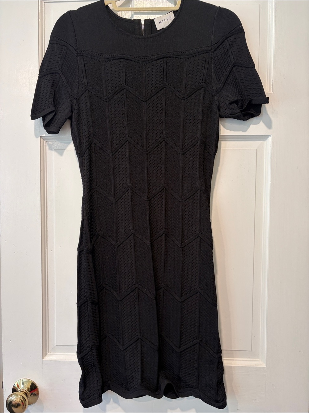 Milly Black Textured Chevron Mini Dress